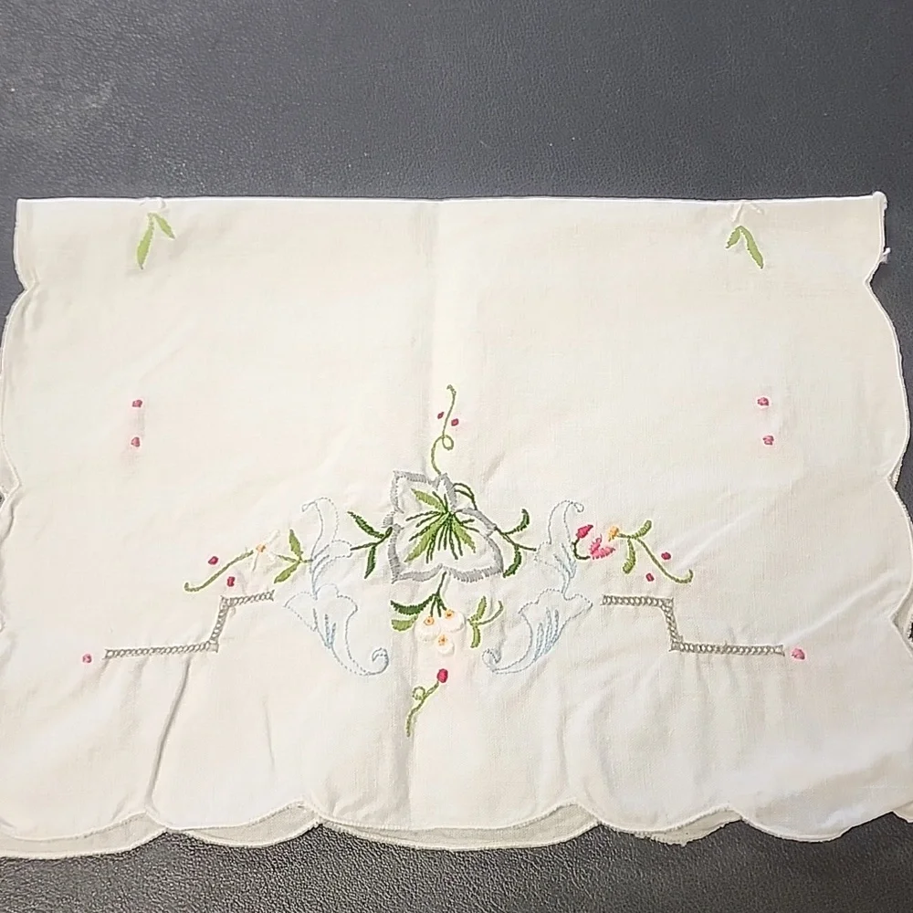 Vintage Handmade Embroidered Tea Towels & Matching Table Runner